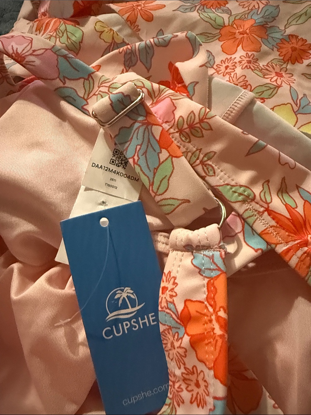 Cupshe Pink Floral One-Piece Swimdress  Tie Skirt Size XL Resort Cruise Vacation - Picture 4 of 5